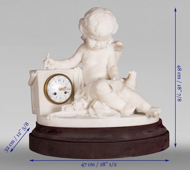 Pendulum from a model by Jean Baptiste Pigalle in Carrara marble from the end of the 19th century-13