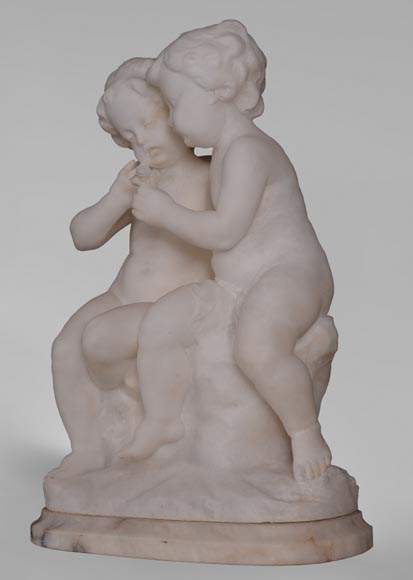 Guglielmo PUGI (1850-1915) - Sculpture in alabaster with loving children-2