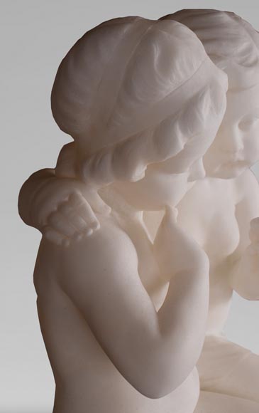 Guglielmo PUGI (1850-1915) - Sculpture in alabaster with loving children-4