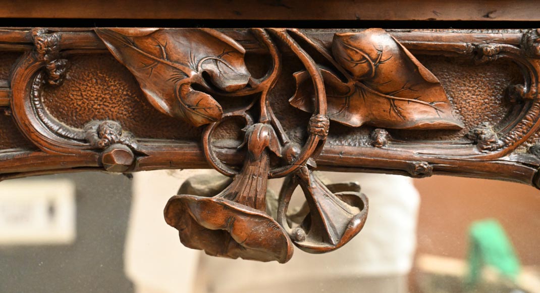 TAHAN (attributed to) — Large carved walnut armoire with mirror and naturalist decoration TAHAN (attributed to) — Large carved walnut armoire with mirror and naturalist decoration-4