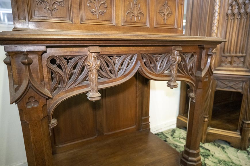 Large Gothic Revival Carved Walnut Armoire, France, 1890s for sale