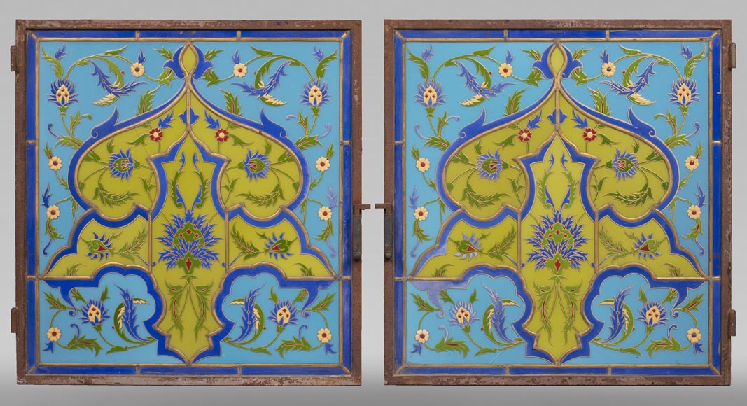 IMBERTON - Pair of stained glass windows with Hispano-Moorish decoration-0