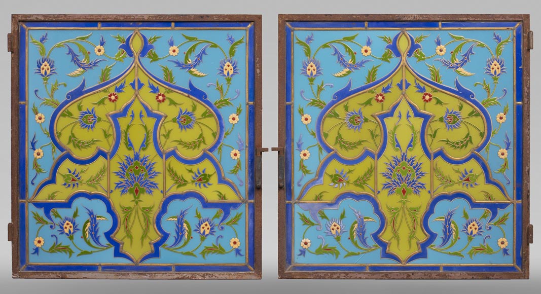 IMBERTON - Pair of stained glass windows with Hispano-Moorish decoration-0