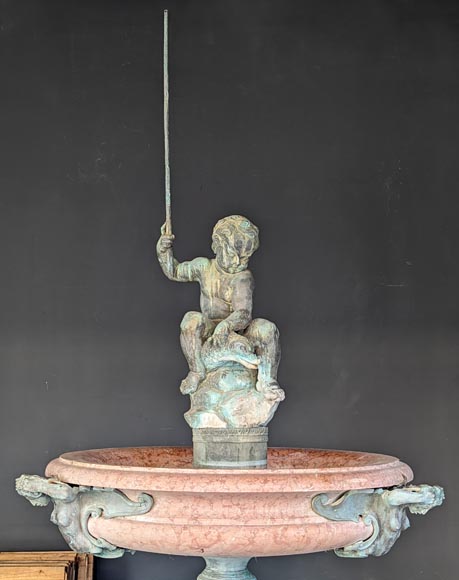 Italian fountain in Napoleon III style in bronze and red marble from Verona-1