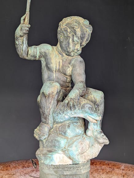 Italian fountain in Napoleon III style in bronze and red marble from Verona-2