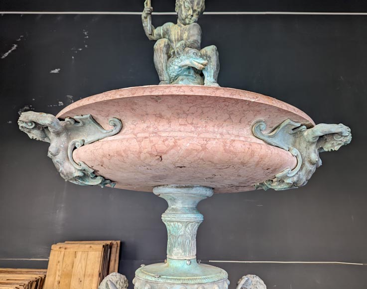 Italian fountain in Napoleon III style in bronze and red marble from Verona-4