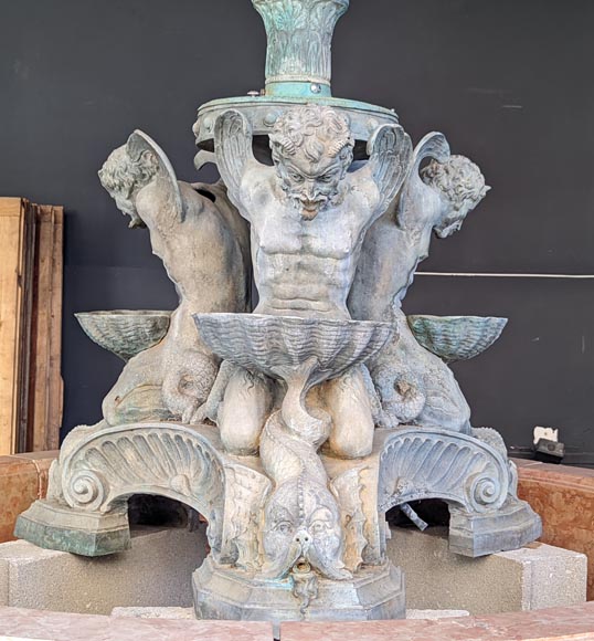 Italian fountain in Napoleon III style in bronze and red marble from Verona-8