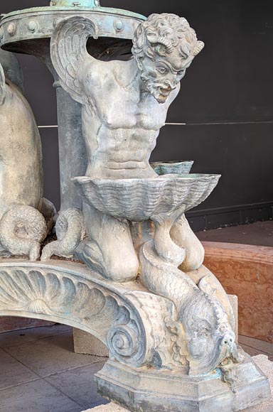 Italian fountain in Napoleon III style in bronze and red marble from Verona-9