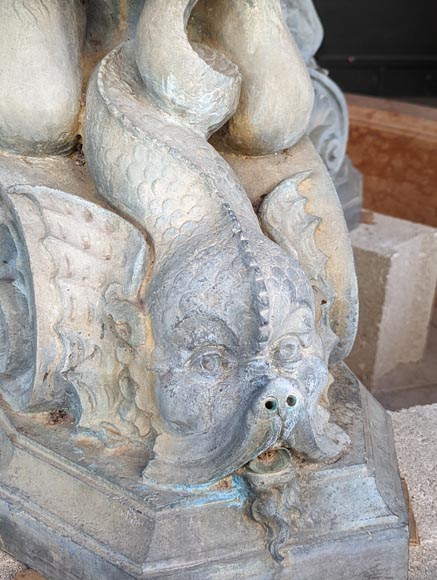 Italian fountain in Napoleon III style in bronze and red marble from Verona-13