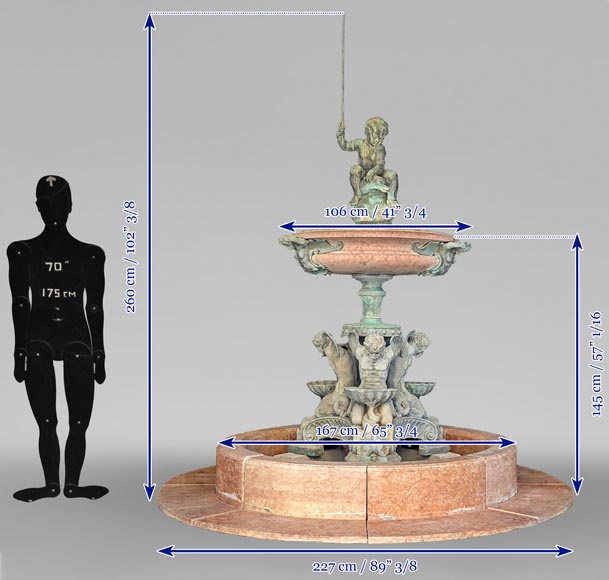 Italian fountain in Napoleon III style in bronze and red marble from Verona-16