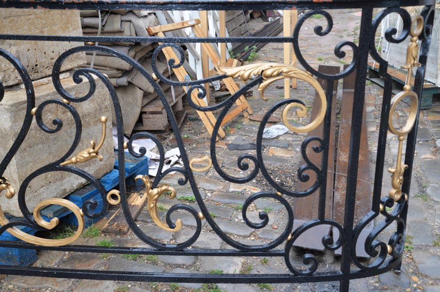 Antique Napoleon III wrought iron balcony with musical attributes-5