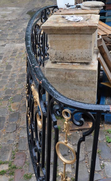 Antique Napoleon III wrought iron balcony with musical attributes-7