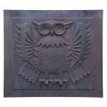 Art Deco style fireback representing an owl signed Lucas