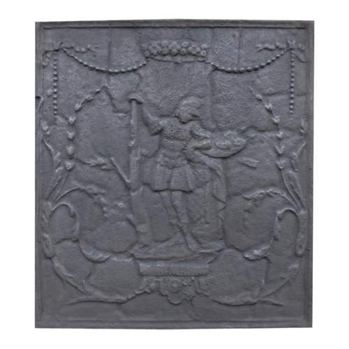 Small antique fireback with soldier in armor decoration, 19th century