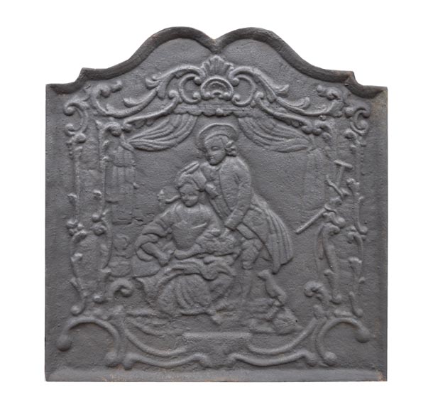 Cast iron fireback with a noble couple, 20th century-0
