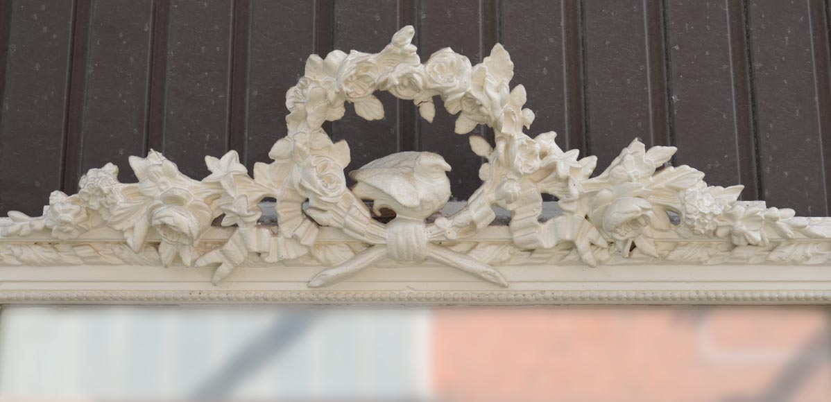 Antique Louis XVI style trumeau with a pediment decorated with a bird-1