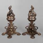 Victor GEOFFROY-DECHAUME, Pair of incense burners made out of silvered bronze, adorned with dogs, circa 1840