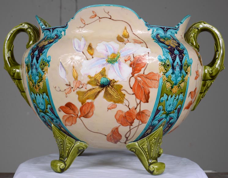 Faïencerie de Gien - Beautiful Napoleon III style earthenware planter 