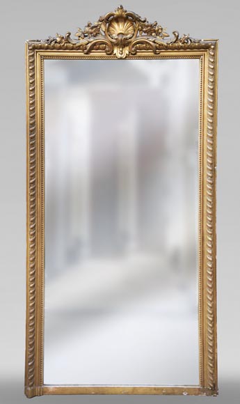 French louis xvi gilt wood ribbon pediment wall mirror