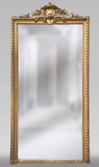 Antique gilded Louis XVI style trumeau decorated with a beautiful shell-0