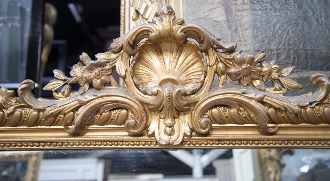 Antique gilded Louis XVI style trumeau decorated with a beautiful shell-1
