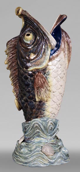 Earthenware umbrella holder representing a fish coming out of a wave-0