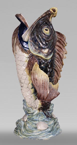 Earthenware umbrella holder representing a fish coming out of a wave-5