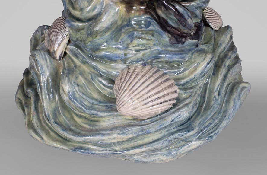 Earthenware umbrella holder representing a fish coming out of a wave-8