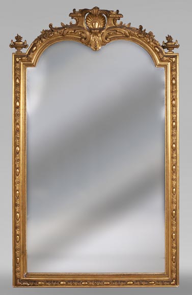 Antique Napoleon III style trumeau in gilded stucco and bevelled mirror-0
