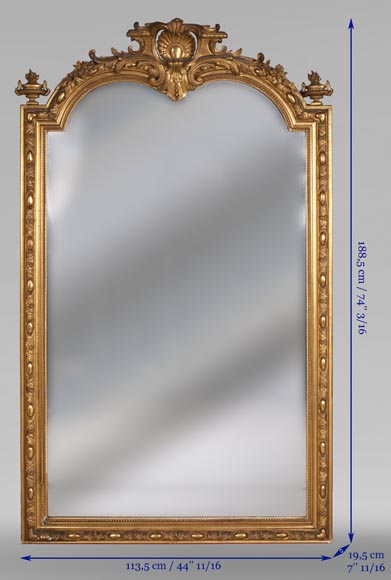 Antique Napoleon III style trumeau in gilded stucco and bevelled mirror-7