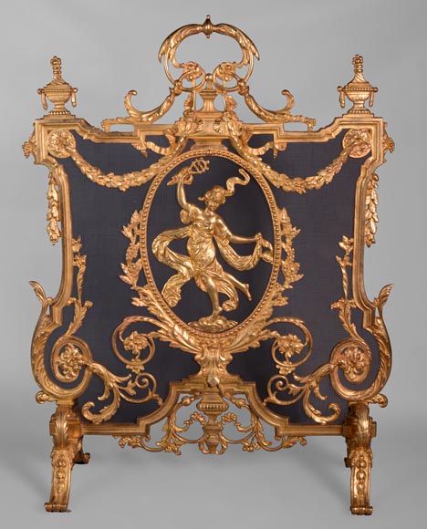 Napoléon III firescreen in gilt bronze with a dancer-0