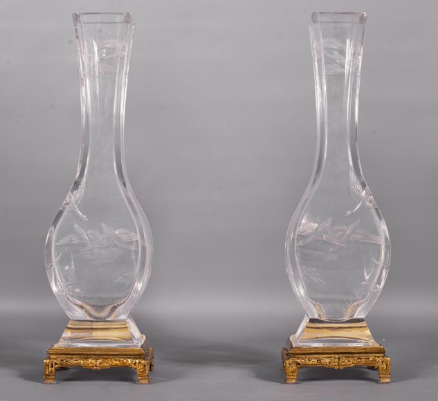 Pair of Baccarat crystal vases with Japanese decoration-0