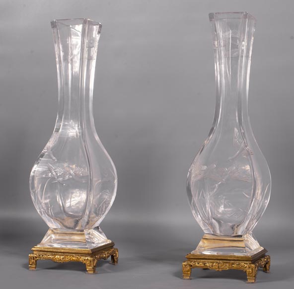 Pair of Baccarat crystal vases with Japanese decoration-1