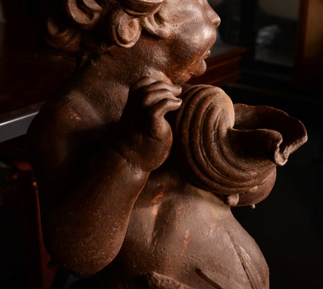 Cast iron statue fountain representing a child with a shell-4