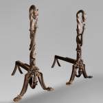 LARCHEVÊQUE, Pair of large Viking-inspired wrought-iron andirons