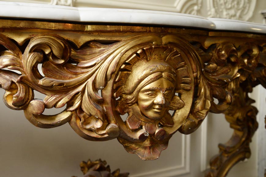 Louis XV style gilt wood console and Carrara marble slab-1