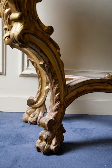 Louis XV style gilt wood console and Carrara marble slab-5