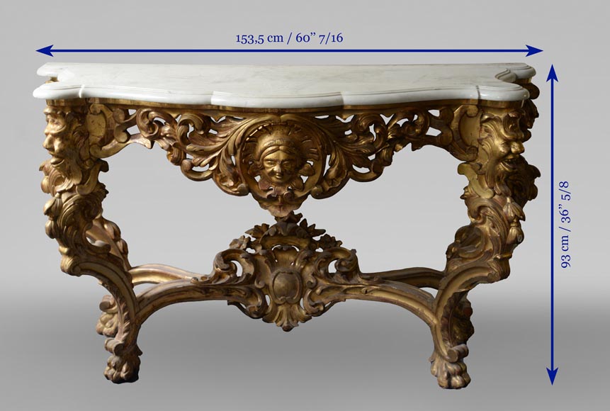 Louis XV style gilt wood console and Carrara marble slab-9