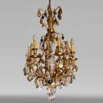 Antique Napoleon III style chandelier with colored crystals