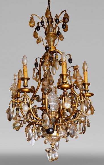 BACCARAT - Antique Napoleon III style chandelier with colored crystals-0