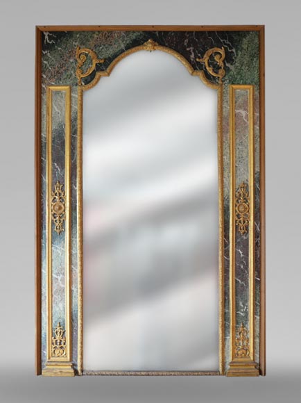 Regency style trumeau in gilded wood and trompe l'oeil marble from Campan, early 19th century-0