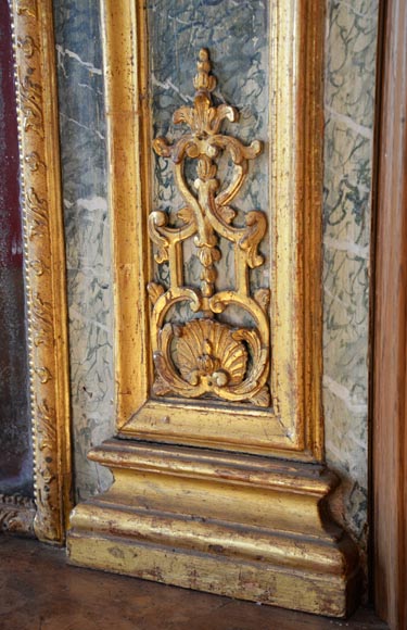 Regency style trumeau in gilded wood and trompe l'oeil marble from Campan, early 19th century-5