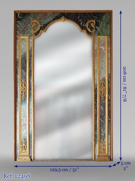 Regency style trumeau in gilded wood and trompe l'oeil marble from Campan, early 19th century-7