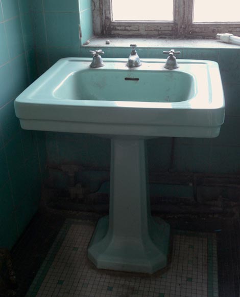 Earthenware washbasin on column, Standard, 50's-1