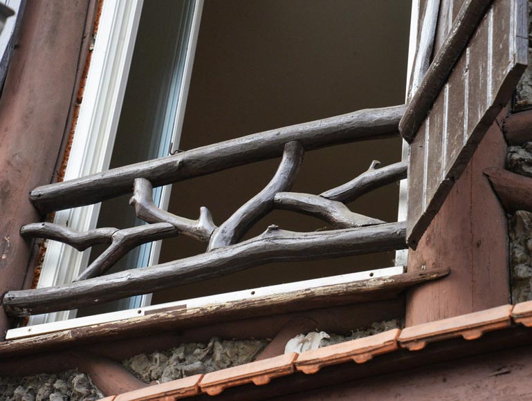 Original set of a pair of wooden shutters and railings, rustic style, mid-19th centur-5