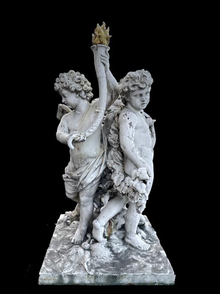 Group of three winged putti in painted cast iron, after the Water Parterres of Versailles Group of three winged putti in painted cast iron, after the Water Parterres of Versailles-2