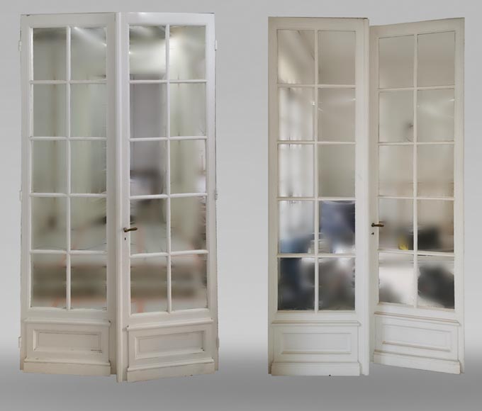 Pair of important double doors with panes, late 19th century-0