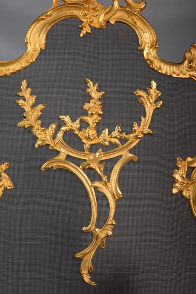 Louis XV firescreen with roses in gilt bronze-2