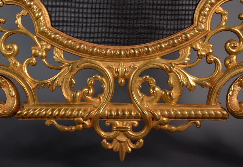 Napoleon III style firescreen in gilt bronze with lion and putto mascaron-5