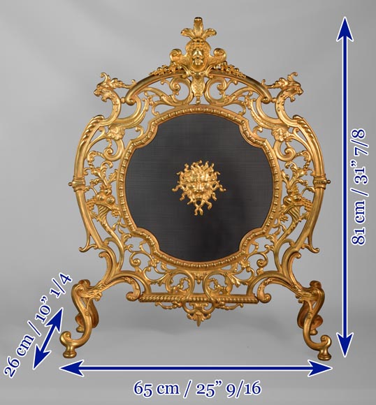 Napoleon III style firescreen in gilt bronze with lion and putto mascaron-8